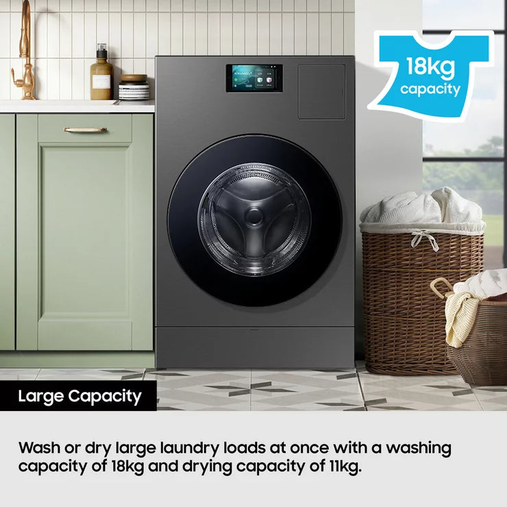 Samsung Series 9 Large Capacity WD18DB8995BZT1 18kg / 11kg Washer Dryer, A Rated in Dark Steel — image 2