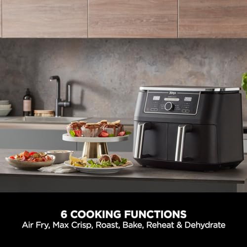 Ninja Foodi MAX Dual Zone Digital Air Fryer, 2 Drawers, 9.5L, 6-in-1, Uses No Oil, Max Crisp, Roast, Bake, Reheat, Dehydrate, Cook 8 Portions, Non-Stick Dishwasher Safe Baskets, Black AF400UK — image 11