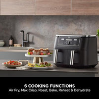 Ninja Foodi MAX Dual Zone Digital Air Fryer, 2 Drawers, 9.5L, 6-in-1, Uses No Oil, Max Crisp, Roast, Bake, Reheat, Dehydrate, Cook 8 Portions, Non-Stick Dishwasher Safe Baskets, Black AF400UK thumbnail 11