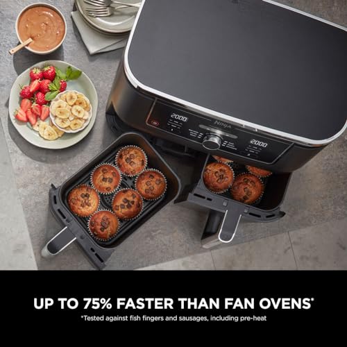 Ninja Foodi MAX Dual Zone Digital Air Fryer, 2 Drawers, 9.5L, 6-in-1, Uses No Oil, Max Crisp, Roast, Bake, Reheat, Dehydrate, Cook 8 Portions, Non-Stick Dishwasher Safe Baskets, Black AF400UK — image 4