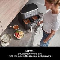 Ninja Foodi MAX Dual Zone Digital Air Fryer, 2 Drawers, 9.5L, 6-in-1, Uses No Oil, Max Crisp, Roast, Bake, Reheat, Dehydrate, Cook 8 Portions, Non-Stick Dishwasher Safe Baskets, Black AF400UK thumbnail 8