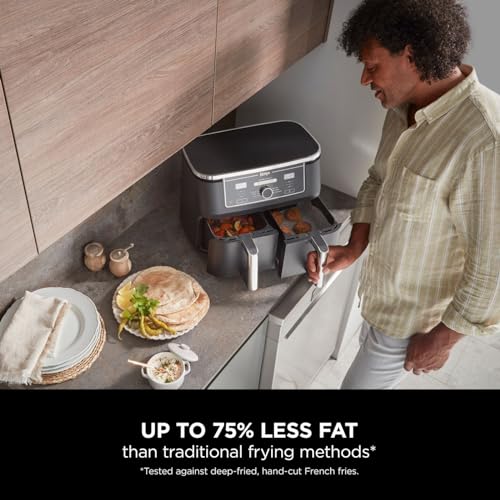 Ninja Foodi MAX Dual Zone Digital Air Fryer, 2 Drawers, 9.5L, 6-in-1, Uses No Oil, Max Crisp, Roast, Bake, Reheat, Dehydrate, Cook 8 Portions, Non-Stick Dishwasher Safe Baskets, Black AF400UK — image 2