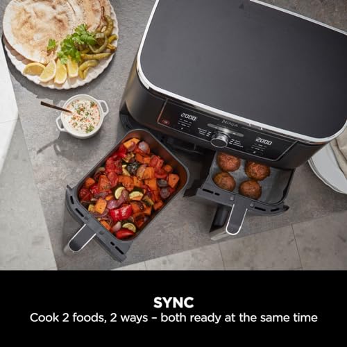 Ninja Foodi MAX Dual Zone Digital Air Fryer, 2 Drawers, 9.5L, 6-in-1, Uses No Oil, Max Crisp, Roast, Bake, Reheat, Dehydrate, Cook 8 Portions, Non-Stick Dishwasher Safe Baskets, Black AF400UK — image 10