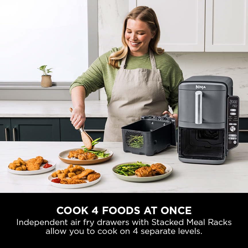 Ninja Double Stack XL Air Fryer, Vertical Dual Drawer AirFryer with 4 cooking levels, 2 Drawers and 2 Racks, Space Saving Design, 9.5L Capacity, 6 Cooking Functions, 8 Portions, Grey SL400UK — image 7