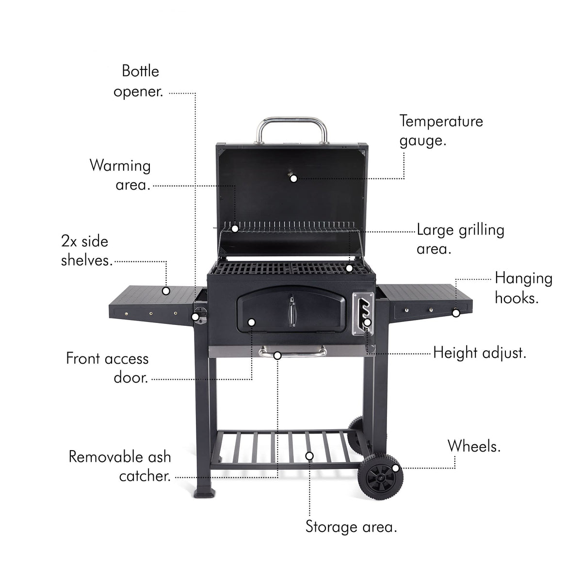 VonHaus BBQ, Charcoal Barbecue, Portable BBQ Use Anywhere In Your Garden, For Grilling Meat, Fish & Vegetables, With Side Tables & Temperature Gauge For The Perfect Barbecue Every Time — image 3