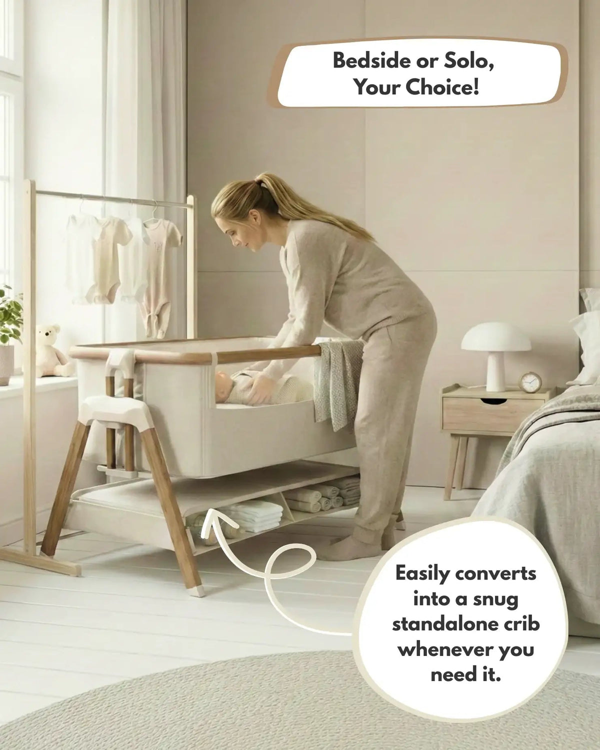 Sona Next To Me Crib Beige - Safe And Comforting Bedside Co Sleeping Crib For Newborns — image 3