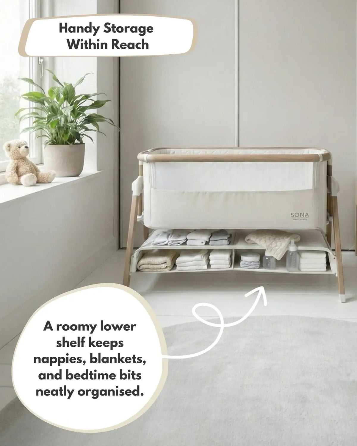 Sona Next To Me Crib Beige - Safe And Comforting Bedside Co Sleeping Crib For Newborns — image 5