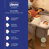 Chicco Next2Me Essential Bedside Crib In Dune - Sustainable Choice With Recycled Polyester Fabric thumbnail 2